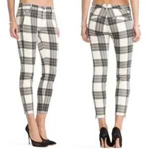 MOTHER Once Upon A Tartan Plaid Skinny Crop Zipper Muse Jeans Pants